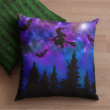 Halloween Throw Pillow/ Spooky Flying Witch Silhouette In Blue Starry Night Sky Decor