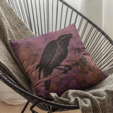Halloween Throw Pillow/ Raven On Distressed Grunge Purple And Orange Decor