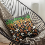 Halloween Jack Olantern Pumpkins, Flying Ghosts And Skulls With Dripping Green, Orange And Black Imaged Glitter