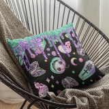 Halloween Throw Pillow/ Pastel Gothic Apothecary And Graveyard Pumpkins, Ghosts, Skeletons, Coffins And Moons Decor