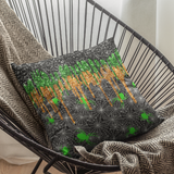 Halloween Throw Pillow/ Neon Green Spiders With Glitter Imaged Glam Green, Orange And Black Drips Decor