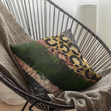 Halloween Throw Pillow/ Glam Brushstrokes Green, Gray And Leopard Print Decor