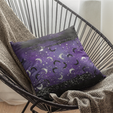 Halloween Throw Pillow/ Purple Glam Silver And Black Glitter Imaged Moons Decor