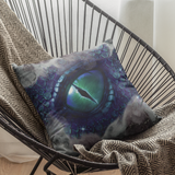 Halloween Throw Pillow/ Glam Ink Gothic Blue Medieval Dragon With Mountain Fog Decor