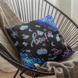 Halloween Throw Pillow/ Boo Glam Blue Ghosts, Witch Hat, Pumpkins, Moon And Stars Decor