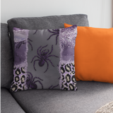 Halloween Throw Pillow/ Spider Glam Purple Leopard Print Glitter Imaged Border Tears Decor