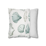 Creamy Natural Taupe And Blue Watercolor Seashells, Morning Blue Coastal Collection, Beach Pillow Cover