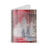 Christmas Journal/ Watercolor Winter Forest Tree Silhouette On Wood Notebook/ Diary Gift