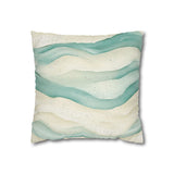 Retro Sand And Aqua Watercolor Abstract Ribbon Waves Pillow Cover