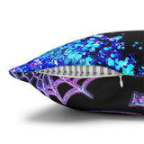 Halloween Pillow Cover/ Boo Glam Blue And Purple Ghosts, Witch Hat, Pumpkins, Moon And Stars