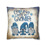 Christmas Gnome Throw Pillow Cover/ Chillin With My Gnomies Winter Blue Sweater Cute Gnome Trio Holiday Decor