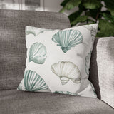 Creamy Natural Taupe And Blue Watercolor Seashells, Morning Blue Coastal Collection, Beach Pillow Cover