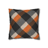 Halloween Pillow Cover/ Black, Orange, Gray And White Grunge Plaid Decor