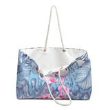 Flamingo Tote Rope Handle Bag/ Tropical Leaves Hibiscus Flowers Coastal Large Weekender Beach Bag