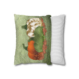 Fall Pillow Cover/ Green, Orange, Gold Marbled Pumpkin Trio With Copper Autumn Leaves Decor