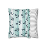 Tonal Aqua Stripes, Coastal Beach Theme Pillow Cover With Navy Nautical Anchor Pattern