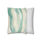 Retro Sand And Aqua Watercolor Abstract Ribbon Waves Pillow Cover