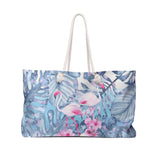 Flamingo Tote Rope Handle Bag/ Tropical Leaves Hibiscus Flowers Coastal Large Weekender Beach Bag