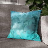 Nautical Watercolor Dolphins Aqua Ombre Ocean Wave Swirls Beach Décor/ Coastal Beach Pillow Cover