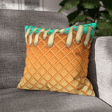 Ice Cream Throw Pillow Cover/ Ice Cream Drip Waffle Cone Mint And Vanilla With Sprinkles Summer Décor