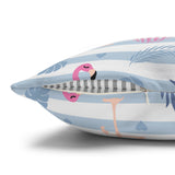 Flamingo Throw Pillow Cover/ Striped Tropical Flamingo, Pineapple Leaves Pink And Dusty Blue Summer Pillow Décor