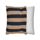 Nautical Navy Blue Stripes Pillow Cover, Sailing Theme, Sandy Beige Linen Texture, Coastal Home Decor