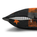 Halloween Pillow Cover/ Black, Orange And White Check Pattern With Stars Grunge Decor