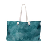 Nautical Tote Rope Handle Bag/ Blue Curled Ocean Waves Digital Watercolor Illustration Coastal Tropical Large Weekender Beach Bag