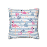 Flamingo Throw Pillow Cover/ Striped Tropical Flamingo, Pineapple Leaves Pink And Dusty Blue Summer Pillow Décor