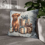 Christmas Throw Pillow Cover/ Highland Cow Watercolor Gifts And Snowflakes Winter Holiday Decor
