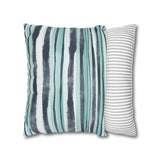 Beach Abstract Watercolor Navy Blue And Aqua Blue Stripes, Coastal Summer Pillow Cover