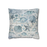 Nautical Throw Pillow Cover/ Watercolor Seashells And Fish Striped Weathered Wood Beach Décor/ Coastal Beach Pillow Gift