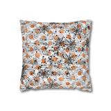 Halloween Throw Pillow Cover/ Spiders And Webs On Grunge Orange Polkadots Decor