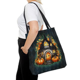 Halloween Tote/ Gothic Fall Fairy Cottage Blue Argyle Large Bag