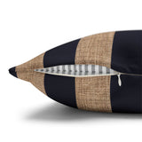 Nautical Navy Blue Stripes Pillow Cover, Sailing Theme, Sandy Beige Linen Texture, Coastal Home Decor