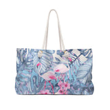 Flamingo Tote Rope Handle Bag/ Tropical Leaves Hibiscus Flowers Coastal Large Weekender Beach Bag