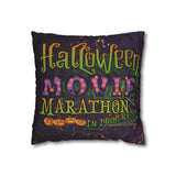 Halloween Throw Pillow Cover/ Halloween Movie Marathon In Progress Purple Orange Marquee Letter Lights On Purple Typography Decor