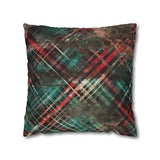 Christmas Pillow Cover/ Green, Red, Black And White Diagonal Grunge Distressed Plaid Holiday  Décor
