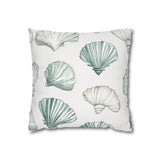 Creamy Natural Taupe And Blue Watercolor Seashells, Morning Blue Coastal Collection, Beach Pillow Cover