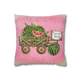 Watermelon Throw Pillow Cover/ Watercolor Pink Green Watermelon Harvest Farmhouse Wood Cart Sign Summer Décor