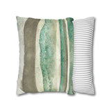 Coastal Retro Watercolor Beach Seafoam Green, Sage And Creamy Natural Sand Stripes Pillow Cover