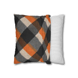 Halloween Pillow Cover/ Black, Orange, Gray And White Grunge Plaid Decor