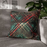 Christmas Pillow Cover/ Green, Red, Black And White Diagonal Grunge Distressed Plaid Holiday  Décor