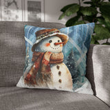 Christmas Throw Pillow Cover/ Rustic Top Hat Snowman On Winter Blue Plaid Holiday Decor