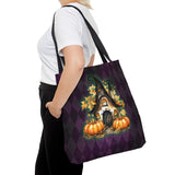 Halloween Tote/ Gothic Fall Fairy Cottage Purple Argyle Large Bag