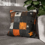 Halloween Pillow Cover/ Black, Orange And White Check Pattern With Stars Grunge Decor
