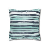 Beach Abstract Watercolor Navy Blue And Aqua Blue Stripes, Coastal Summer Pillow Cover