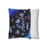 Halloween Pillow Cover/ Boo Glam Blue And Purple Ghosts, Witch Hat, Pumpkins, Moon And Stars