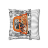 Halloween Pillow Cover/ Harvest Orange Pickup Truck With Pumpkins, Cute Ghost And Witch Decor