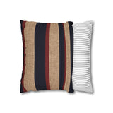 Nautical Navy Blue & Red Stripes, Sailing Theme, Sandy Beige Linen Texture, Coastal Home Decor, Pillow Cover